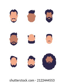 Set of faces of guys of different types and nationalities. Isolated. Vector illustration.