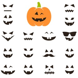 Set Of Faces For Halloween Pumpkin