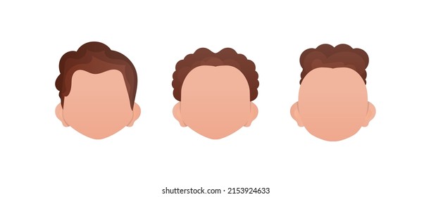 Set of Faces of little boys with different styles of haircuts. Isolated.