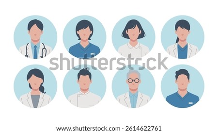 Set of faces of Medical Professionals user icons