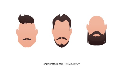 Fijar rostros de hombres con diferentes estilos de cabello. Aislado.
