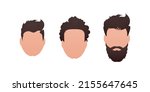 Set Faces of men with different styles of haircuts. Isolated on white background.