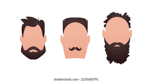 Set Faces of men with different styles of haircuts. Isolated.