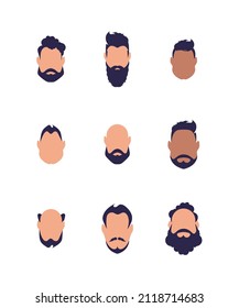 Set of faces of men of different types and nationalities. Isolated on white background. Vector illustration.
