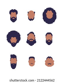 Set of faces of men of different types and nationalities. Isolated. Cartoon style.