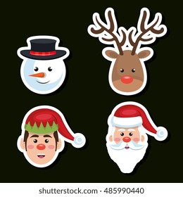 set faces santa reindeer snowman and elf christmas