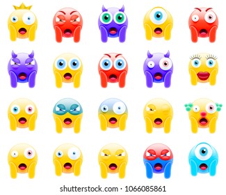 Set of Faces Screaming in Fear. Screaming in Fear Emojis. Scared Face Icons. Smile Screaming in Fear Emoticon. Isolated Vector Illustration on White Background