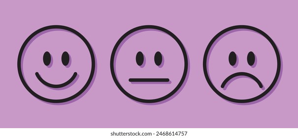 A set of faces, three emotions to assess the customer's opinion: positive, neutral, and negative.