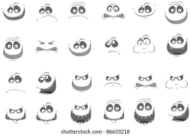 Set of faces with various emotion expressions.