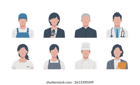 Set of faces for various professions