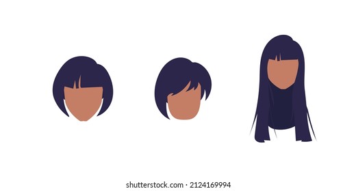 Set of faces Women of African American appearance. Isolated. Vector illustration.