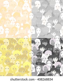 set faces of women, girls graphics  seamless vector illustration