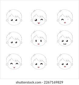 set of faces,Set boy emotion faces. Vector illustration kid portrait icon with different expression,vector emotion face kid