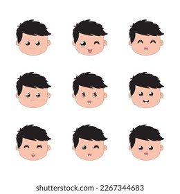 conjunto de caras, encaja la emoción del niño. Icono de retrato infantil de ilustración vectorial con expresión diferente,niño de cara de emoción vectorial
