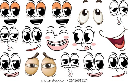 Set of facial expression on white background illustration