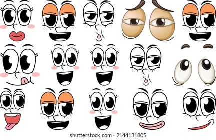 Set of facial expression on white background illustration