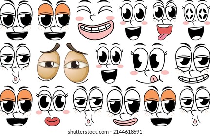 Set of facial expression on white background illustration