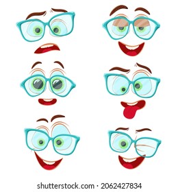 Set of facial expressions in flat style.
