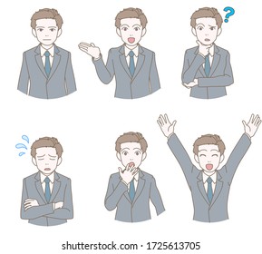 Set of facial expressions and gestures, businessman