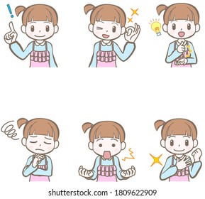 Set of facial expressions and gestures,daughter,B