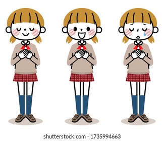 A set of facial expressions for high school girls.