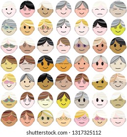 A set of facial images with various shapes and expressions. Vector illustration.