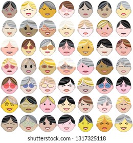 A set of facial images with various shapes and expressions. Vector illustration.