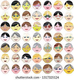 A set of facial images with various shapes and expressions. Vector illustration.
