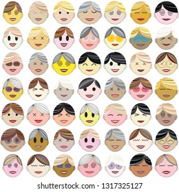 A set of facial images with various shapes and expressions. Vector illustration.