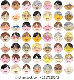 A set of facial images with various shapes and expressions. Vector illustration.