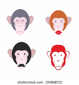 Set of facial monkey. Monkey with a mustache. various of animals. Vector illustration 