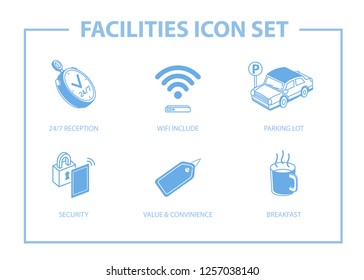 Set of facilities icon for Hotel. Vector icon set.