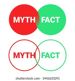 Set of fact myth round sign with midpoint. Concept of thorough fact-checking or easy compare evidence. Illustration vector