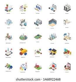 Set of Factories Isometric Vector Icons