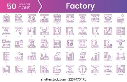 Set of factory icons. Gradient style icon bundle. Vector Illustration