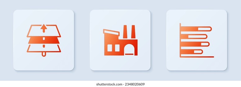 Set Factory, Layers and Pie chart infographic. White square button. Vector