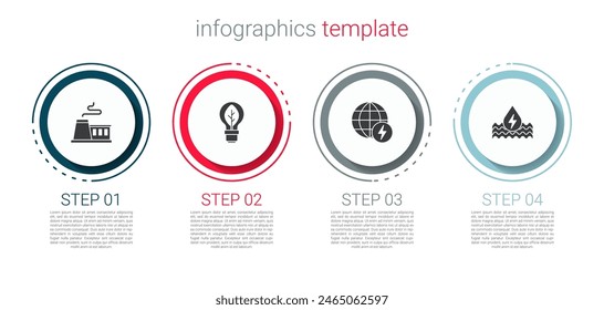 Set Factory, Light bulb with leaf, Global energy power planet and Water. Business infographic template. Vector