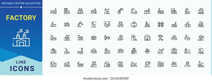 Set of Factory line icon. Machinery vector outline icons collection. Minimal icons set. Warehouse modern icon set. Vector illustration.