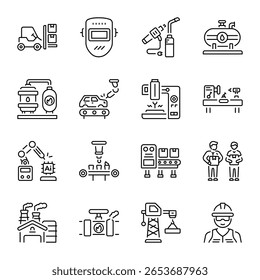 Conjunto de ícones de estilo linear de fábrica 