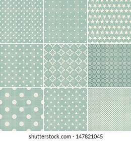 set of faded blue retro polka dot seamless patterns