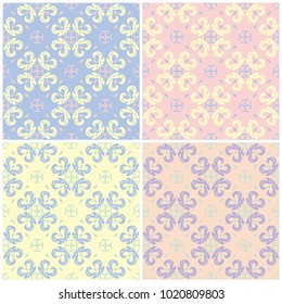 Set of faded colored seamless backgrounds with floral patterns for wallpapers, textile and fabrics