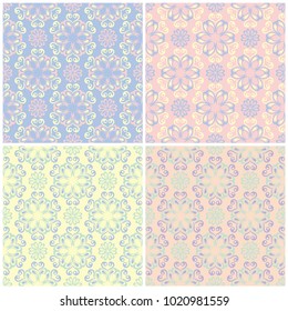 Set of faded colored seamless backgrounds with floral patterns for wallpapers, textile and fabrics