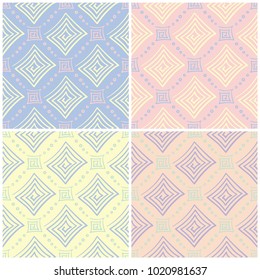 Set of faded colored seamless backgrounds with geometric patterns for wallpapers, textile and fabrics