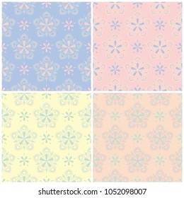 Set of faded colored seamless backgrounds with floral patterns for wallpapers, textile and fabrics
