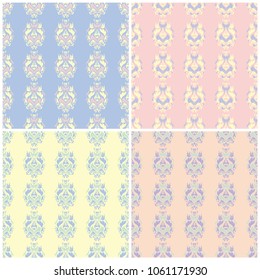 Set of faded colored seamless backgrounds with floral patterns for wallpapers, textile and fabrics