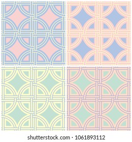 Set of faded colored seamless backgrounds with geometric patterns for wallpapers, textile and fabrics