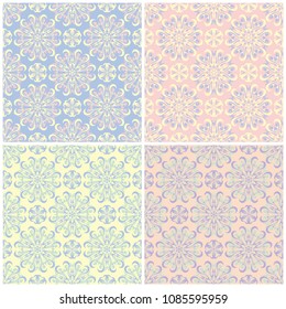 Set of faded colored seamless backgrounds with floral patterns for wallpapers, textile and fabrics