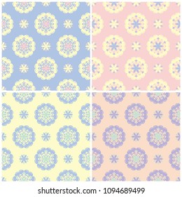 Set of faded colored seamless backgrounds with floral patterns for wallpapers, textile and fabrics