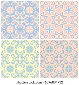 Set of faded colored seamless backgrounds with floral patterns for wallpapers, textile and fabrics