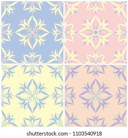 Set of faded colored seamless backgrounds with floral patterns for wallpapers, textile and fabrics